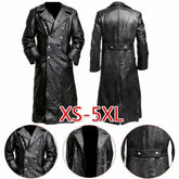 Men's German Classic WW2 Military Officer Leather Trench Coat – Black - Himpall